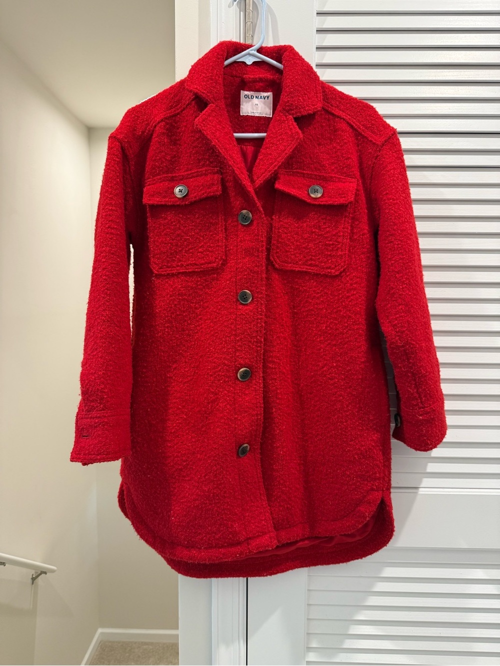 Old Navy Bright Red Bouclé Button Jacket